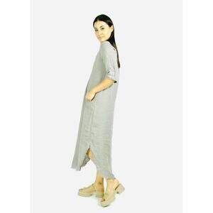 Jaga Linen Anne Dress Distressed Size 0 Hand Made In USA Light Sage Green